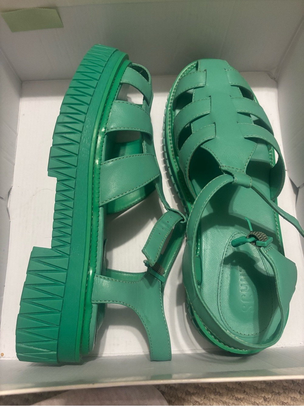 SCHUTZ Beatrix Green Nappa Leather Platform Fisherman Sandals 8.5
